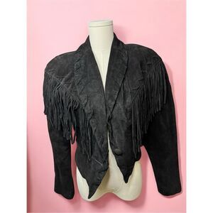 Vintage Phoenix Black Leather Fringe Western Jacket‎ Made in USA Size Small